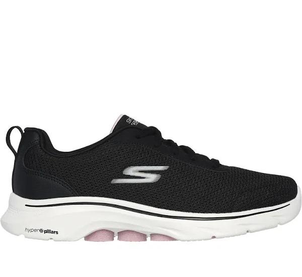 Women's Wide Fit Skechers 125207 Go Walk 7 Clear Path Sneakers, Black/Pink / 4 / 4E