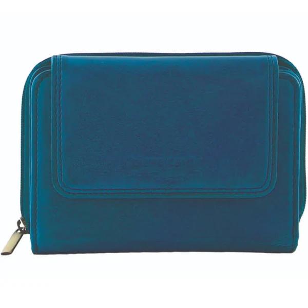 Pierre Cardin Women's Leather Compact Bi-Fold Tab Wallet in Aqua