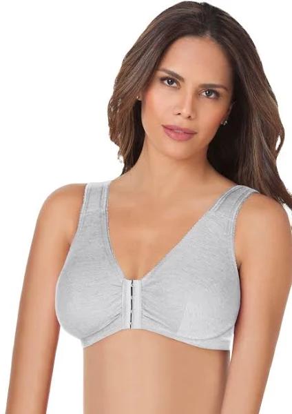 Leading Lady Meryl Front Closure Cotton Plus Size Lounge & Sleep Bra - Heather Grey - 28FG