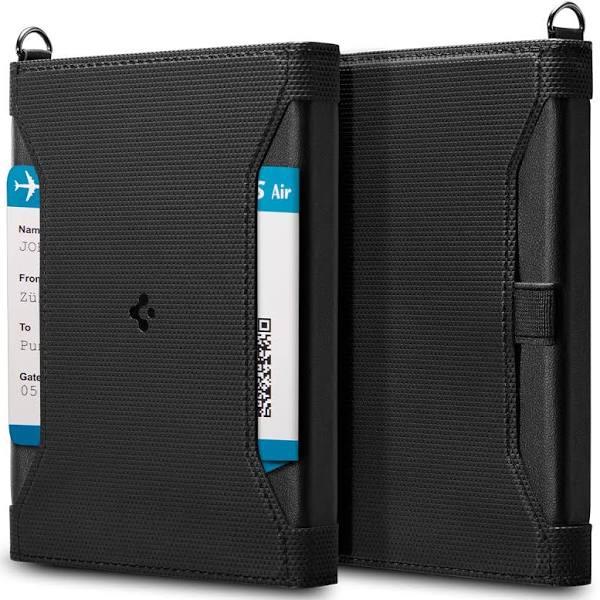 SPIGEN Passport Holder, Genuine RFID Blocking Passport Card Sim Pen Holder Case For Universal - Black