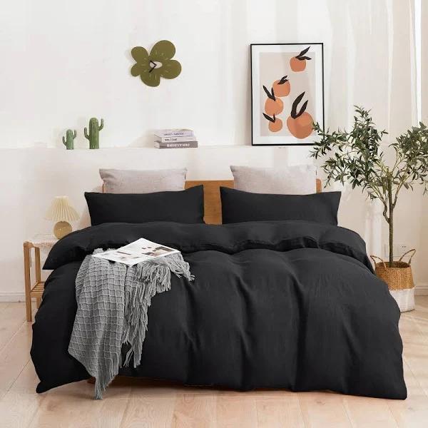 Natural Home 100% European Flax Linen Quilt Cover Set-Charcoal-King