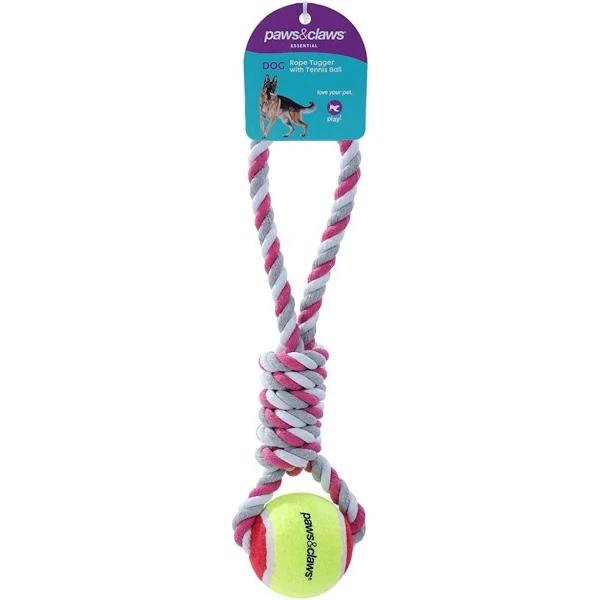 Paws and Claws & Pet/Dog 34cm Rope Tugger/Tennis Ball - Assorted