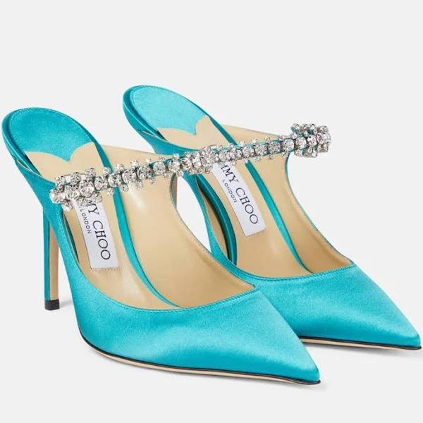 Jimmy Choo, Bing 100 embellished satin mules, Women, Green, AU 10.5, Pumps, Leather