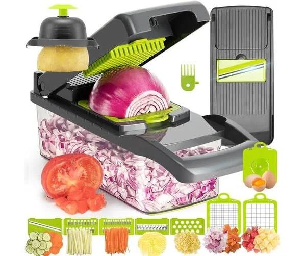 12-in-1 Vegetable Chopper and Slicer - Multi-function Food Cutter With Container