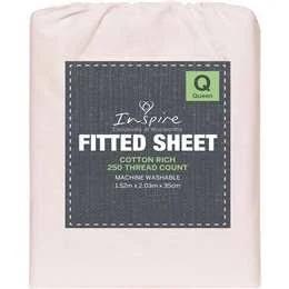 Inspire 250 Thread Count Cotton Fitted Sheet Queen Bed Assorted Each