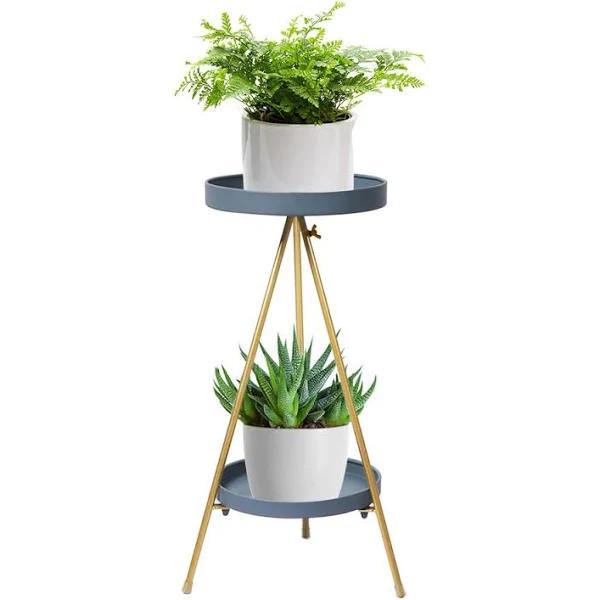 Levede Plant Stand 2 Tiers Outdoor Indoor Metal Flower Pots Rack Garden Grey