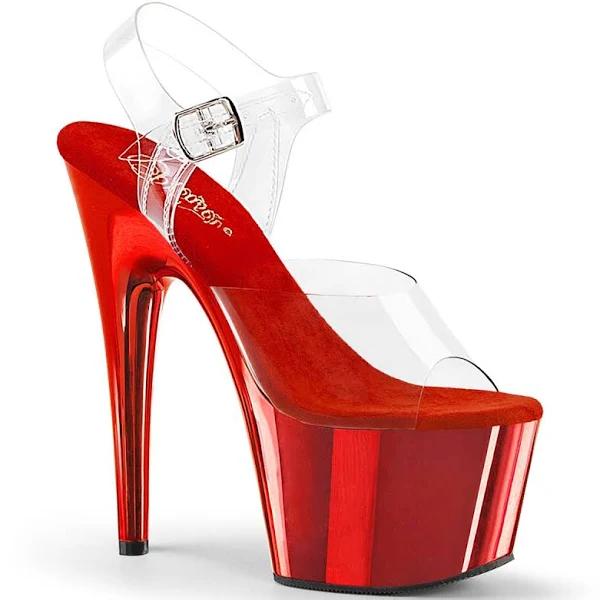 Pleaser ADORE-708 Clear/Red Chrome Size 7