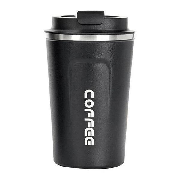 Insulated Coffee Mug Vacuum Travel Cup Thermal Stainless Steel Flask Reusable 380ml, Black