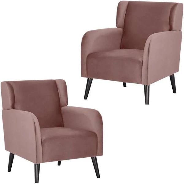 Divano Bianca Set of 2 Accent Sofa Arm Chair Fabric Uplholstered Lounge - Pink