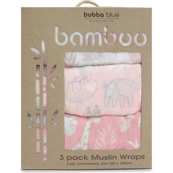 Bamboo Berry by Bubba Blue Muslin Wraps 3 Pack - Pink Animal Print