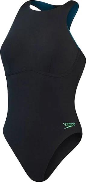 Speedo Racer Zip Swimsuit With Integrated Swim Bra - Black / Green