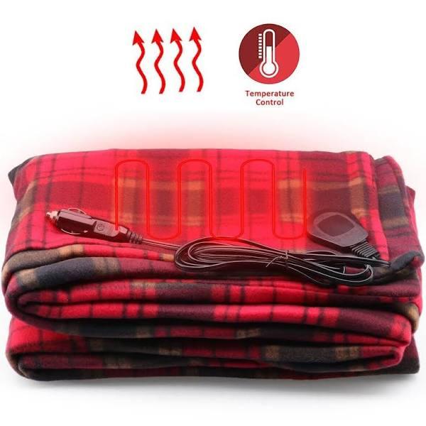 12 Volt 100% Fleece Red Plaid Heated Travel Blanket Electric Throw Car