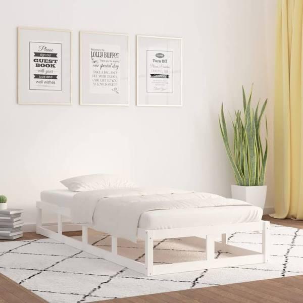 Bed Frame White 92x187 cm Single Bed Size Solid Wood vidaXL