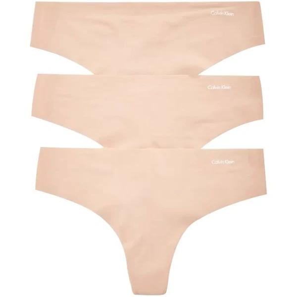 Calvin Klein Women's Invisibles Thong 3 Pack - Light Caramel XL