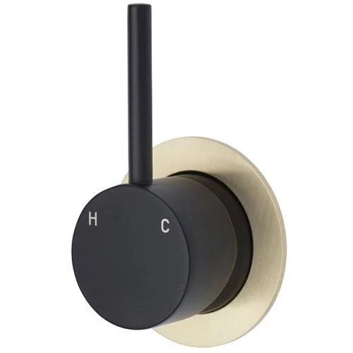 Fienza Kaya Up Wall Mixer, Matte Black, Small Round Urban Brass Plate