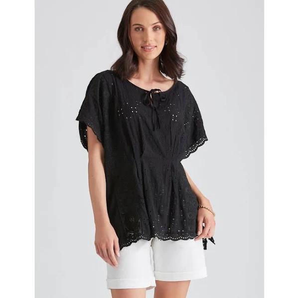 Katies Woven Broderie Lace Kaftan Style Top - Size 8 - Womens - Black