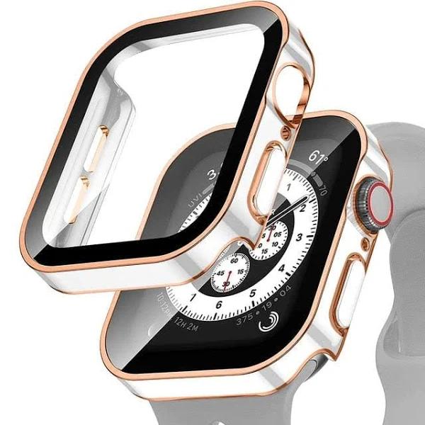 Tempered Glass Scratch Proof Case for Apple Watch, Screen Protector for Apple Watch, Cover for Apple Watch, White Rose Gold / 40mm