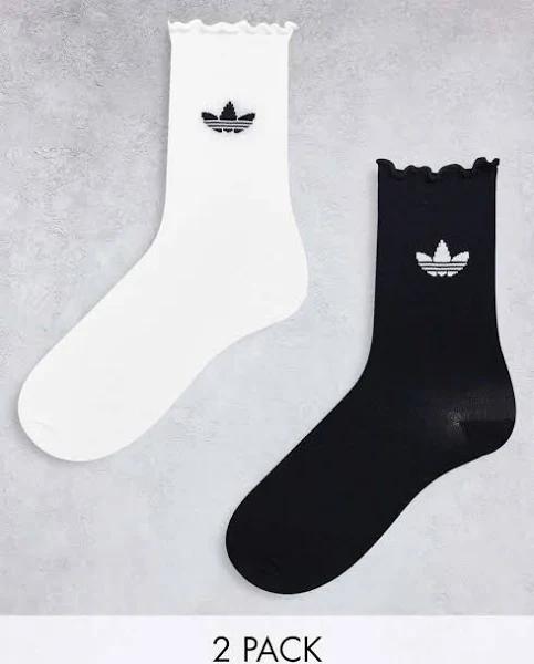 Adidas Originals 2 Pack Ruffle Socks in Black and White