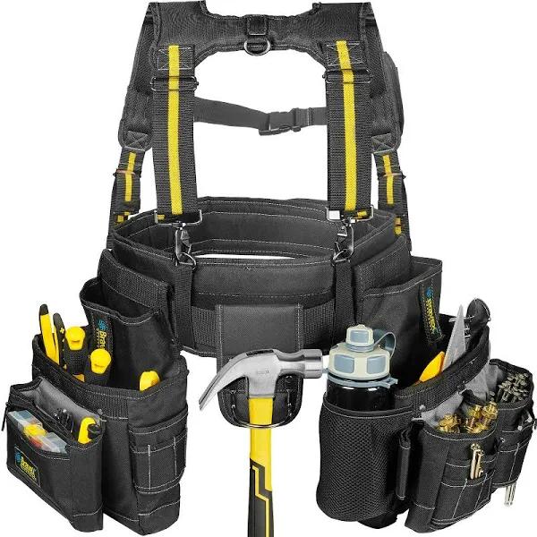 Megaflint Tool Belt Suspenders Tool Vest Ultra Anti-wear Tool Belt 20-Pocket Pro Framer's Combo Apron Tool Belt and Yoke-style Suspenders-1200D Tool