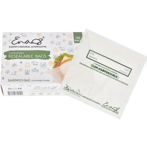 100% Compostable Food Storage Bags [Sandwich 150 Pack] Eco-friendly Freezer Bags, Resealable Bags, Heavy-Duty, Reusable, by Earth's Natural