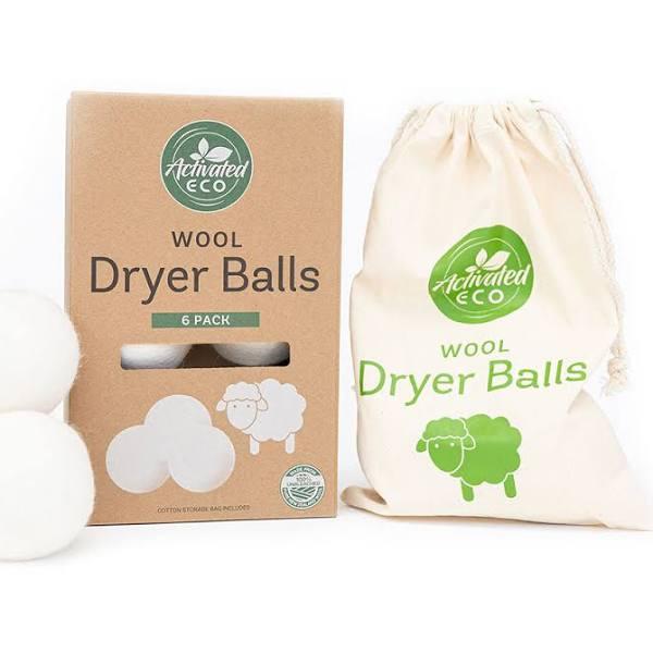 Activated Eco Wool Dryer Balls 6 Pack with Storage Pouch