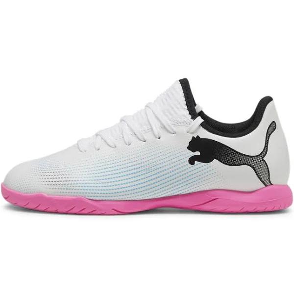 Future 7 Play It Football Boots - Youth 8-16 Years in White/Black/Poison Pink, Size 2, Textile by Puma