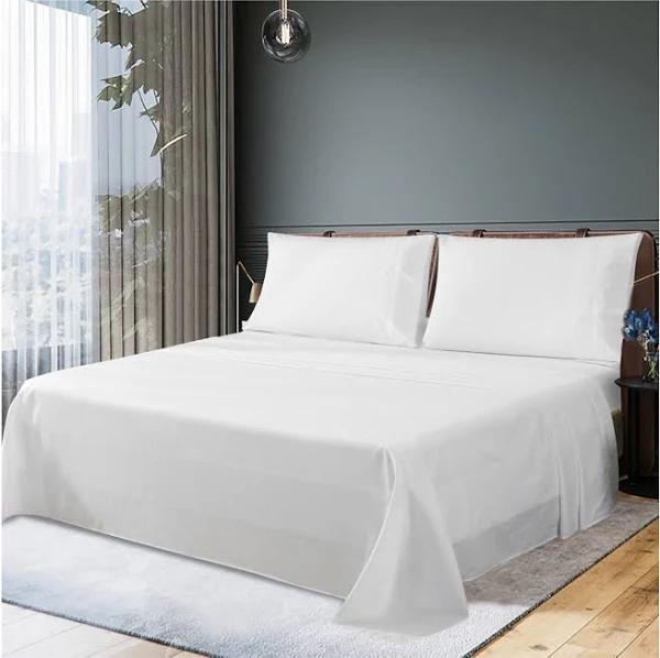 Justlinen-luxe 300TC Soft Cotton Double Size Bed Sheet Set - White - AfterPay & zipPay Available