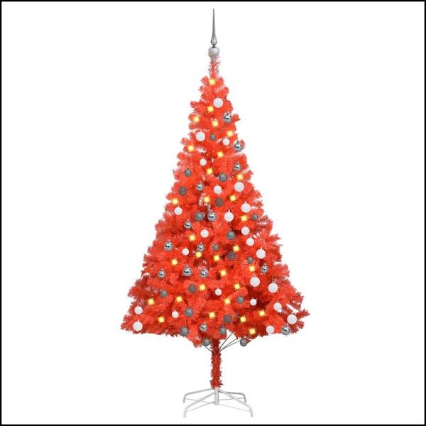 vidaXL Artificial Christmas Tree with LEDs&Ball Set Red 210 cm PVC