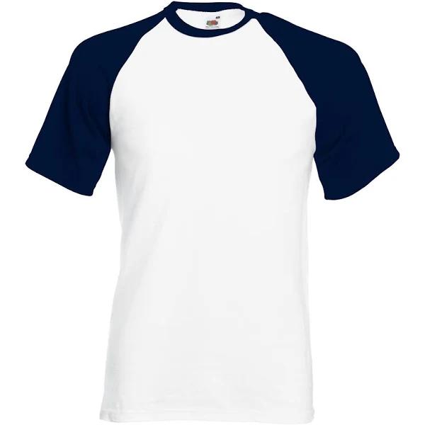 Fruit of The Loom 61026 Short Sleeve Baseball T-Shirt White/Deep Navy