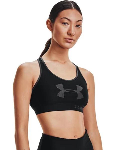 Under Armour Women's Armour Mid Keyhole Graphic Sports Bra - Black/Jet Grey XS