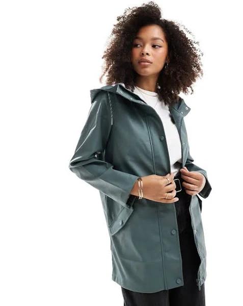 Vero Moda Coated Rain Jacket with Hood in Green