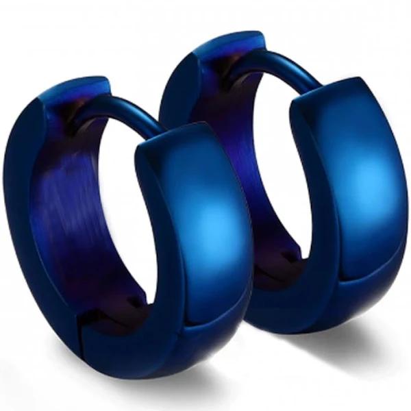 Stainless Steel Mens Hoop Earrings Blue