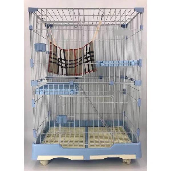 134 cm XL Brown Pet 3 Level Cat Cage House with Litter Tray & Wheel