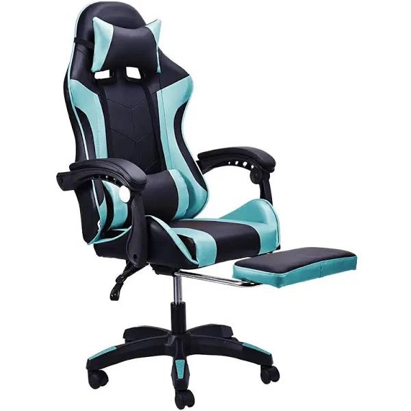 Furb Gaming Chair Racing Recliner Footrest Executive Office Chair Lumbar Support with Headrest Cyan