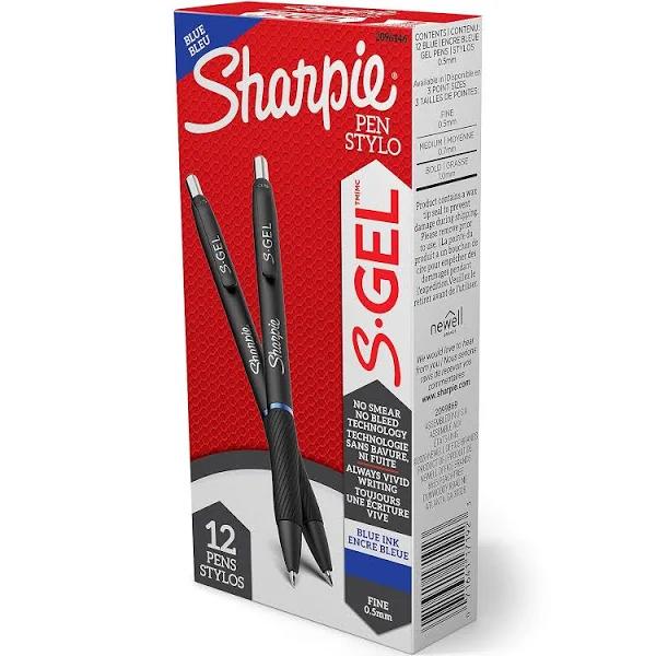 Sharpie S-Gel, Gel Pens, Fine Point (0.5mm), Blue Ink Gel Pen, 12 Count