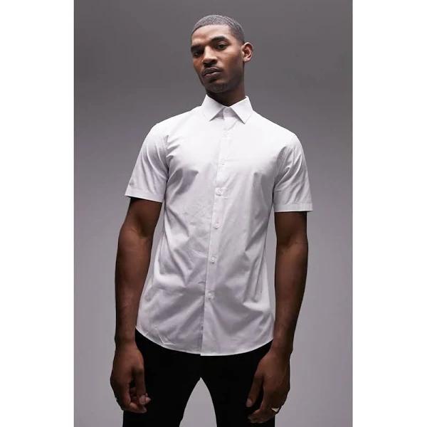 Topman Short Sleeve Formal Slim Stretch Fit Shirt in White