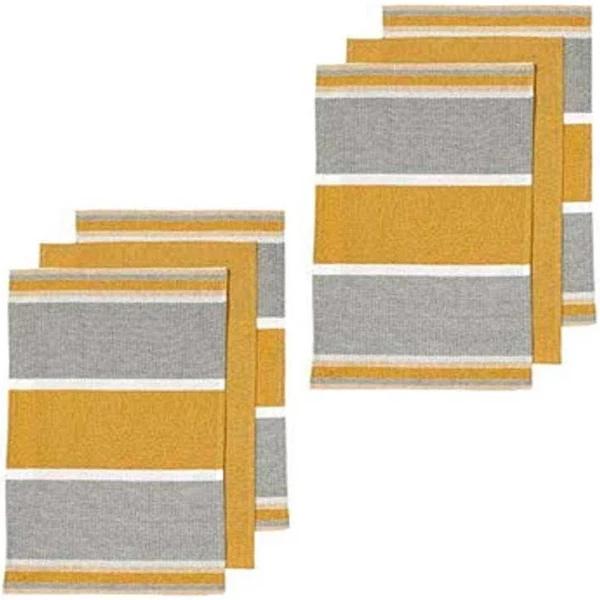 Ladelle Revive Block Woven Set of 6 Cotton Kitchen Towels Yellow