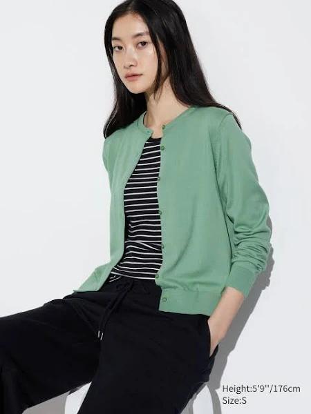 Uniqlo Crew Neck Petite Cardigan - Green Size XXS