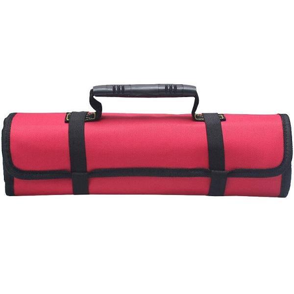 22 Pocket Tool Roll Fold Spanner Canvas Case Wrench Storage Bag Multifunctional - Red