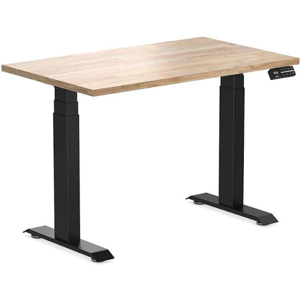 Desky Dual Mini Rubberwood Sit Stand Desk - Natural / 1000 x 600 / Matte Black - 1000x600mm - AfterPay & zipPay Available