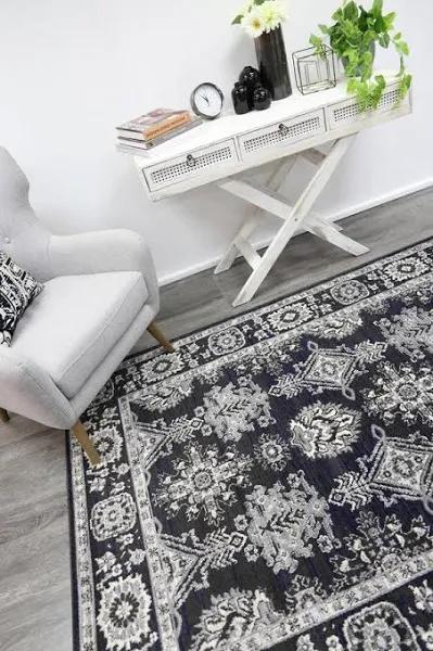 Arya Traditional Navy Grey Rug 80 x 300cm