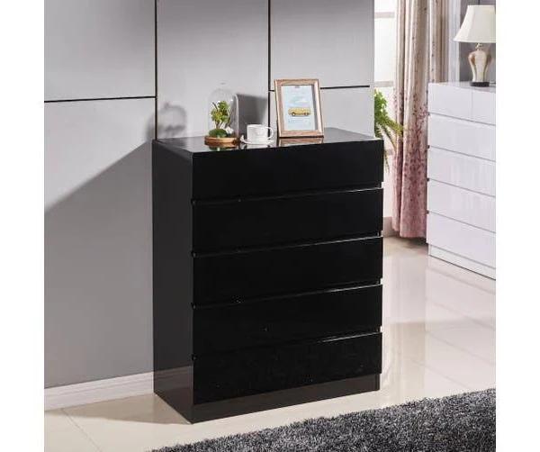 High Gloss Piano Finish Tallboy Cabinet With 6 Drawers Black