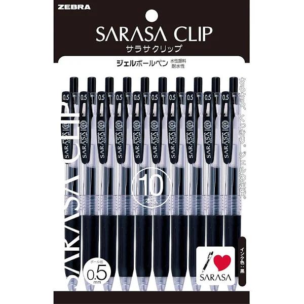 Zebra Sarasa Clip Gel Ink Ballpoint Pen 0.5mm Black (10/pk)