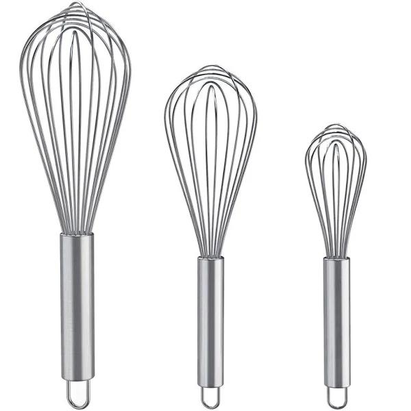 Whisks For Cooking, 3 Pack Stainless Steel Whisk For Blending, Whisking, Beating and Stirring, Enhanced Version Balloon Wire Whisk Set, 8"+10"+12"