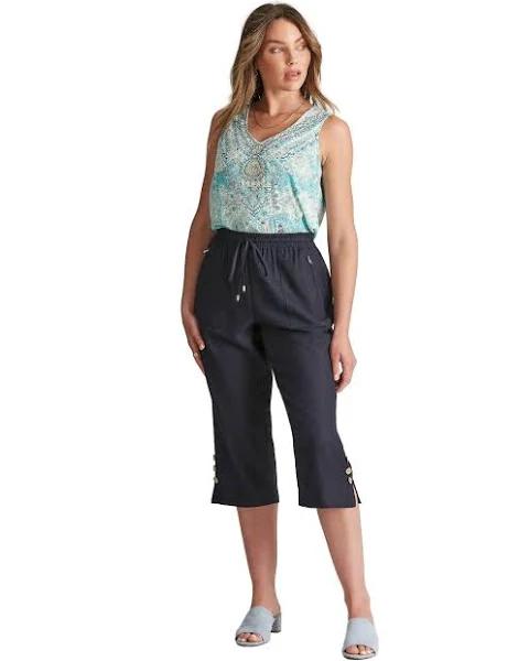 Rockmans Crop Linen Button Pants - Size 8 - Womens - Nightsky