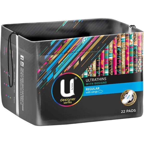 U by Kotex Designer Series Pads Regular with Wings 22 Pack