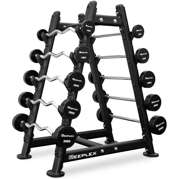 10-30kg Fixed EZ Curl Barbell + Fixed Straight Barbell Set + Barbell Rack