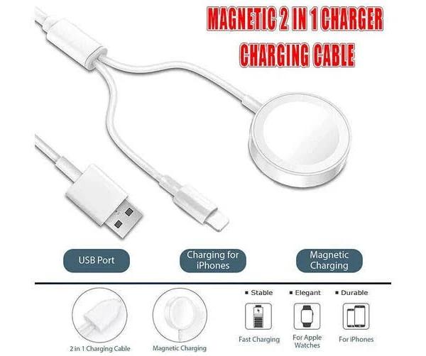 For Apple iPhone Watch Iwatch 8 7 6 5 4 3 Magnetic 2 in 1 Charger Charging Cable