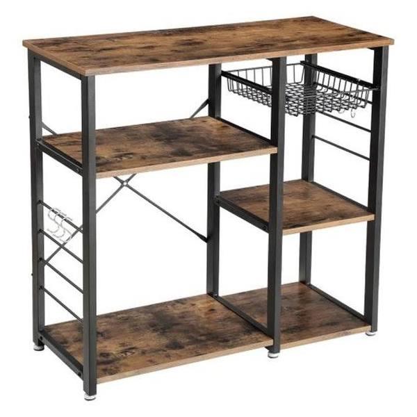 VASAGLE Kitchen Storage Shelves With Wire Basket and 6 S Hooks