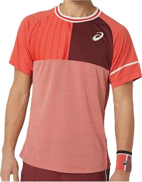 ASICS Match Short Sleeve Mens Tennis Top - Red Snapper, S